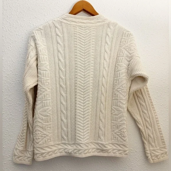 L.L. Bean Vintage Ivory Cable Knit Cardigan Sweater Cotton Size Small - Picture 2 of 12